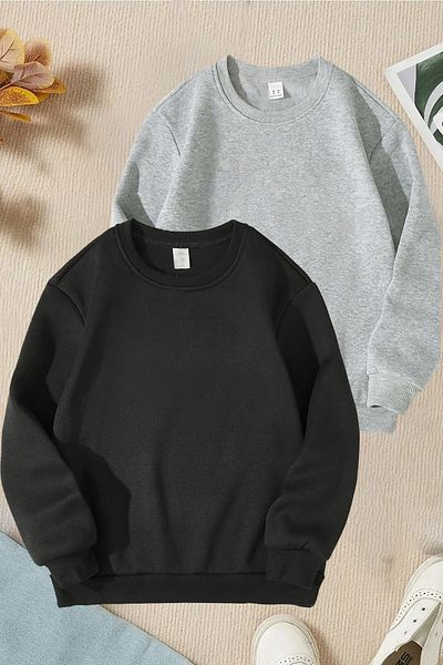 LePold 2 Pieces Gray And Black Girls/Boys Sweatshirts