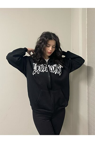 Violon سترة هاراجوكو سوارات ذات قلنسوة بسحاب مكتوبة باللون الأسود القوطي 3 خي...