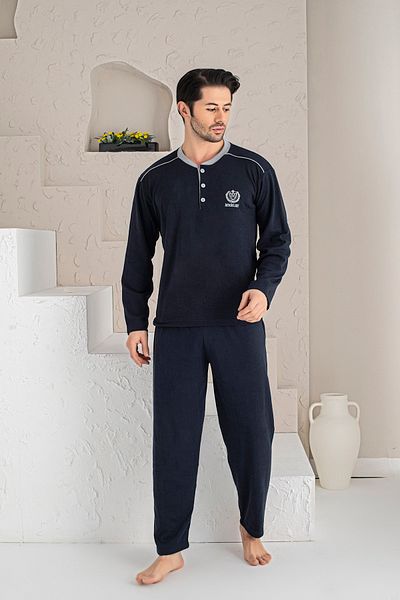 MİRELLA Ανδρικό Σετ Πιτζάμα με υφασμάτινο υφασμάτινο μονό ζέρσεϋ κεντημένο μακρυμάνικο