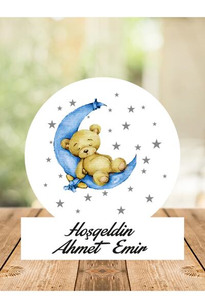 Melek Atölye Bebek Çocuk Özel Gün Doğum Günü Ahşap Magnet Teddy Ayıcık Mavi 2...