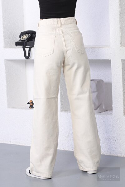 SHEVEGA Cream High Waist Boyfriend Wide Leg Loose Wide Leg Trousers