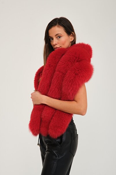 Milano Calvino Fur Shawl & Scarf (red)