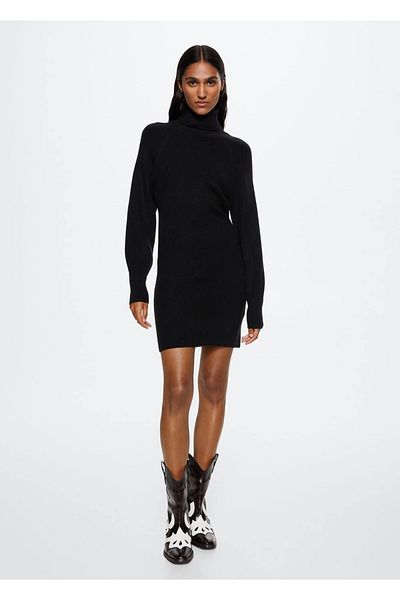 MANGO Woman Ribbed Turtleneck Dress