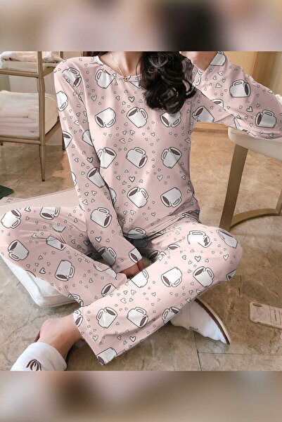 PEMBİŞ HOMEWEAR Zezece Coffee Long Sleeve Pajama Set 2164
