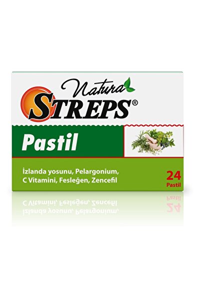 NATURA STREPS Izlanda Yosunu, Pelargonium, C Vit. Fesleğen, Zencefil Şekersiz 24 Pastil