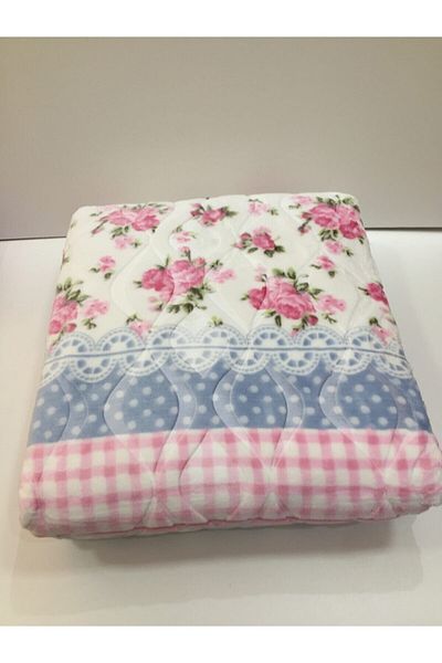 Sarar Pink Blue Rose Modern Pattern Double Blanket 4 kg Washable Plush Thick Blanket