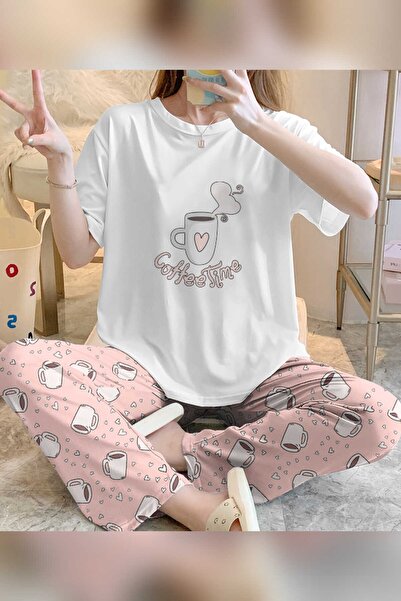 PEMBİŞ HOMEWEAR Zezeyle Coffee Kısa Kollu Pijama Takımı 2156