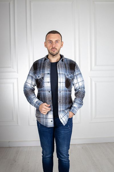 Sarar Cămașă albastră de lumberjack în carouri cu buzunar dublu