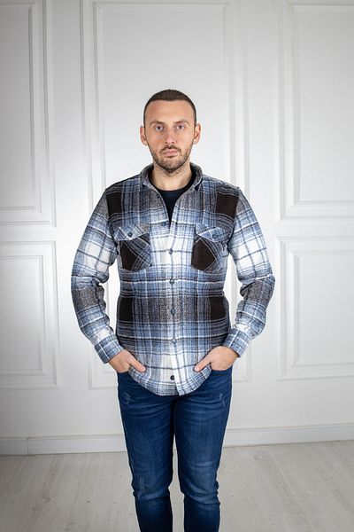 Sarar Cămașă albastră de lumberjack în carouri cu buzunar dublu