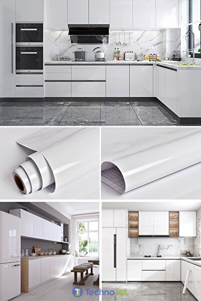 Technojet Самоклеюча блискуча біла плівка для кухонних та ванних стільниць (60 см x 500 см)