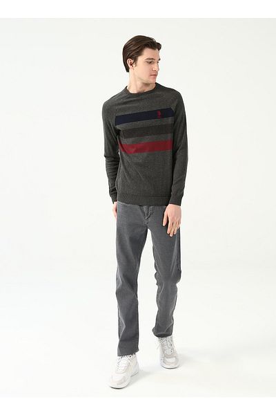 U.S. Polo Assn. Crew Neck Gray Melange Men's Sweater Noyan