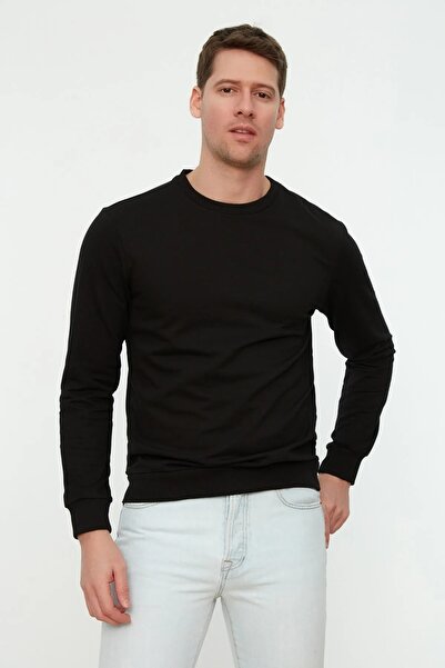 Trendyol Collection Черен суитшърт с дълъг ръкав и стандартна кройка, без повдигане TMNAW20SW0164