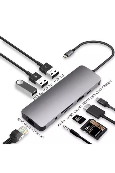 Daytona Hb-10 9in1 Macbook Uyumlu Type-c To Gigabit Ethernet-4k Hdmı Çevirici Dönüştürücü Adaptör