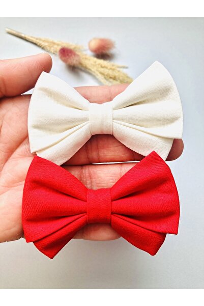 seyranat Girl's Baby 2-Pack Red and White Elastic Hair Clips for Show, Holida...