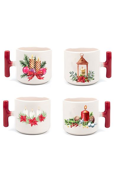 BUBESTORE Set of Four New Year's Eve Double Turkish Coffee Cups with Saucers