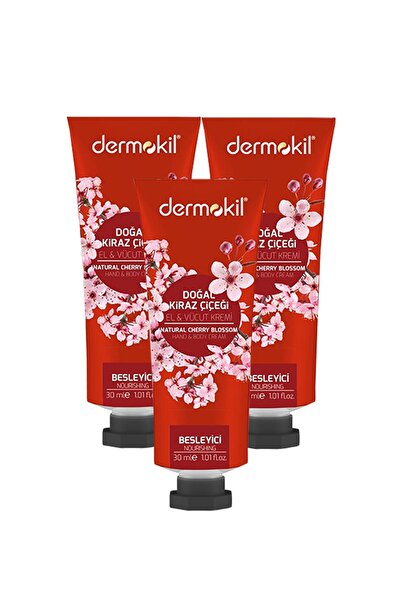 Dermokil 30 مل × 3 كريم لليدين والجسم بزهرة الكرز