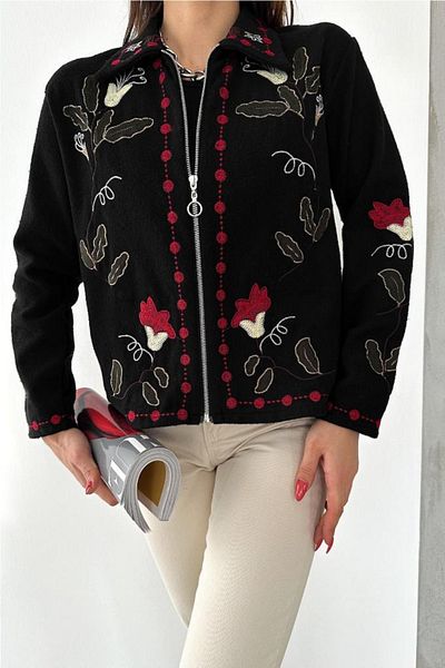 FEMELLE Jachetă vintage de damă cu broderie neagră