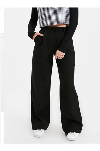 LAMİRA High Waist Wide Leg Fabric Trousers - Black