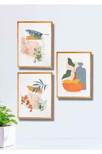 NT Handmade 3 Parça Ahşap Çerçeve Görünümlü Valent - Salon Yatak Odası Mutfak...