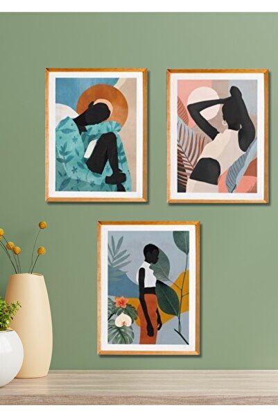 NT Handmade 3 Parça Ahşap Çerçeve Görünümlü Afro-national - Salon Yatak Odası...