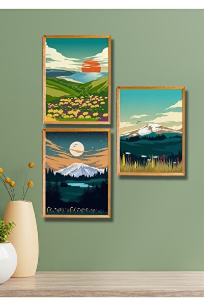 NT Handmade 3 Parça Ahşap Çerçeve Görünümlü Parks-exmoor - Salon Yatak Odası ...