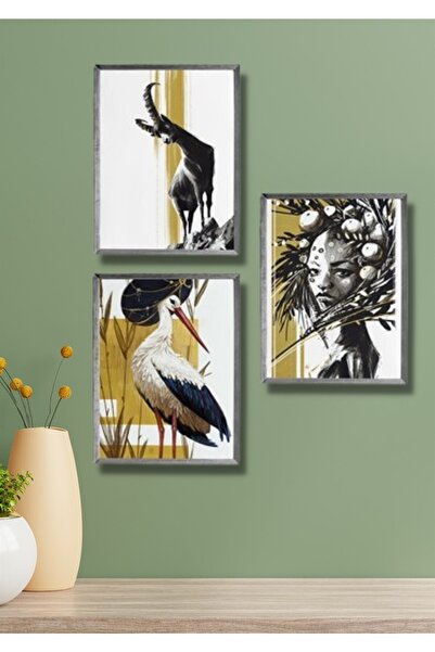 NT Handmade 3 Parça Ahşap Çerçeve Görünümlü Domestic - Salon Yatak Odası Mutf...