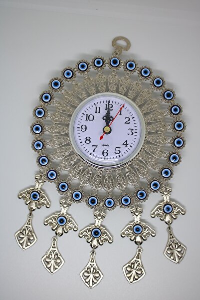 Genel Markalar Metal Nikel Kaplamalı Nazar Boncuklu Duvar Saati Duvar Süsü