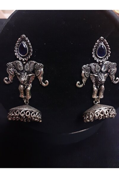 Aashiv's Collection Women's Elephant Detailed Stoned Steel Indian Earrings
