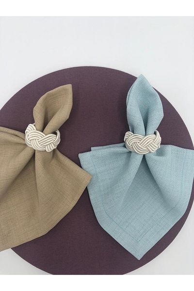 KATMERTEKS Wicker Model Cream Napkin Ring Ring - 10 Pieces