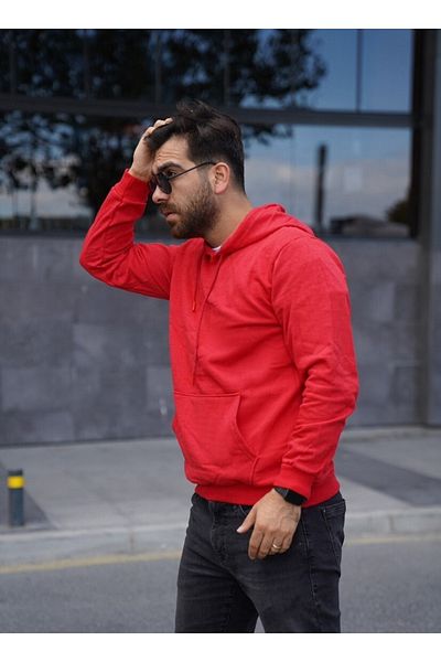 FATELLA Unisex Kangaroo Pocket Front Closed Crew Neck Hooded Basic Sweatshirt