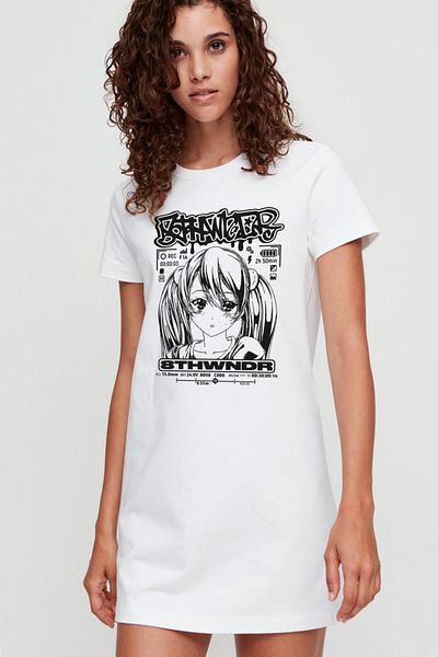 ROCKANDROLL Anime Girl Λευκό κοντομάνικο χτενισμένο βαμβακερό γυναικείο μπλουζάκι Ρούχα