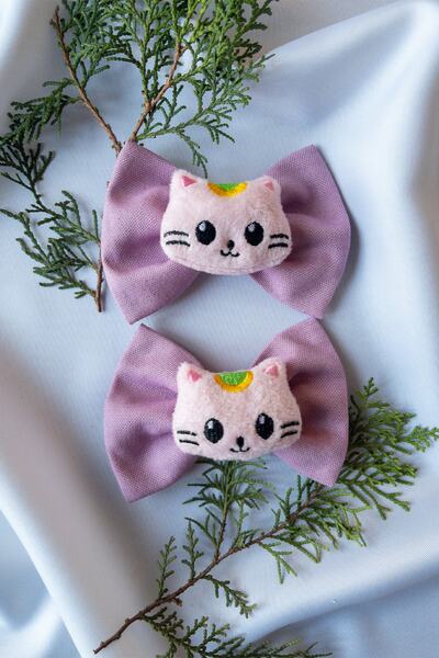Luludy Kids Set of 2 Girls' Hair Bands with Lilac Cat Figure
