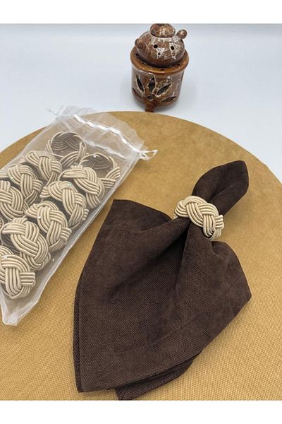 KATMERTEKS 12 Pieces Cappuccino Napkin Ring Ring Wicker Model