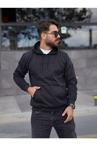 FATELLA Unisex Kangaroo Pocket Front Closed Crew Neck Hooded Basic Sweatshirt