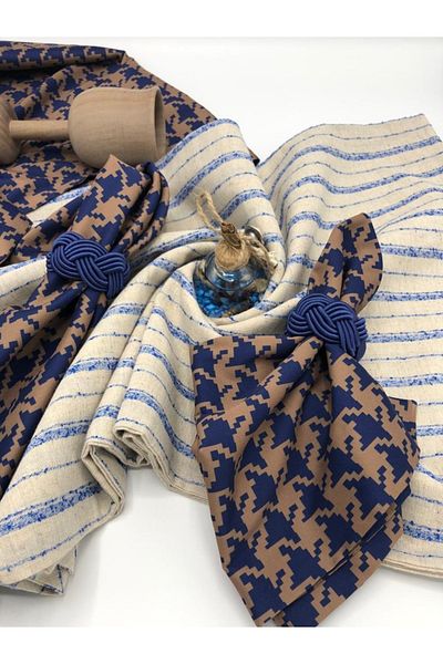 KATMERTEKS 12 Pieces Navy Blue Napkin Ring Ring Wicker Model