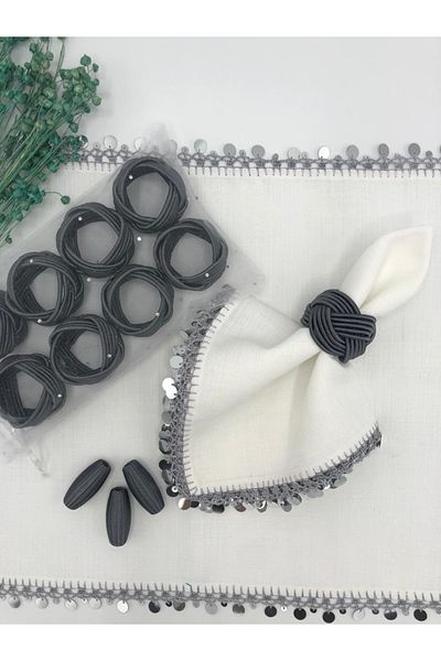 KATMERTEKS 12 Pieces Anthracite Napkin Ring Ring Twisted Model