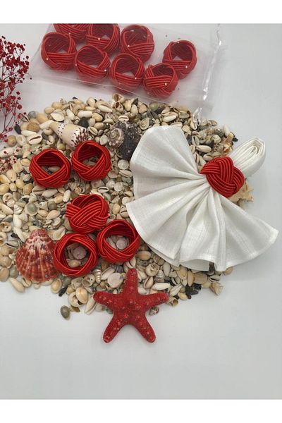 KATMERTEKS 12 Pieces Coral Red Napkin Ring Ring Twisted Model