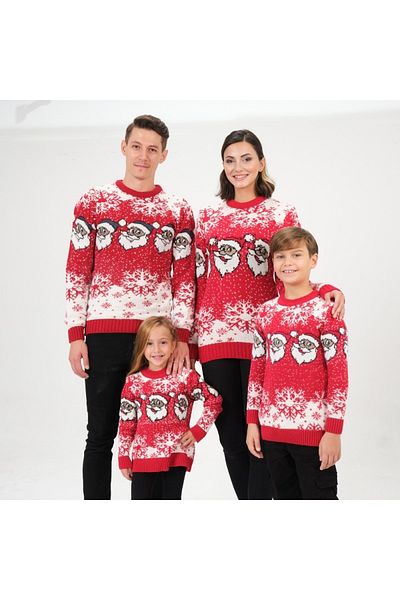 A&O Style Red Christmas Themed Family Combination Knitwear Sweater