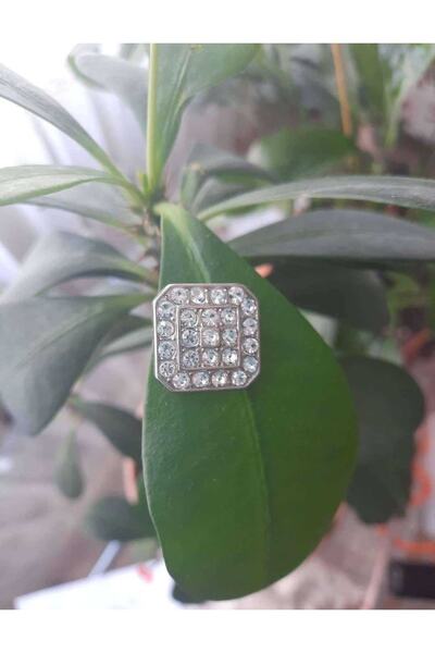 İMREN AKSESUAR زر معدني مربع الشكل مرصع بالأحجار 2 سم مطلي بالنيكل الحر 2 قطعة