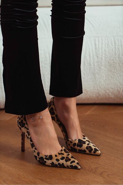 NİŞANTAŞI SHOES Dámské jehlové boty Vanessa Leopard Suede Pointed Toe