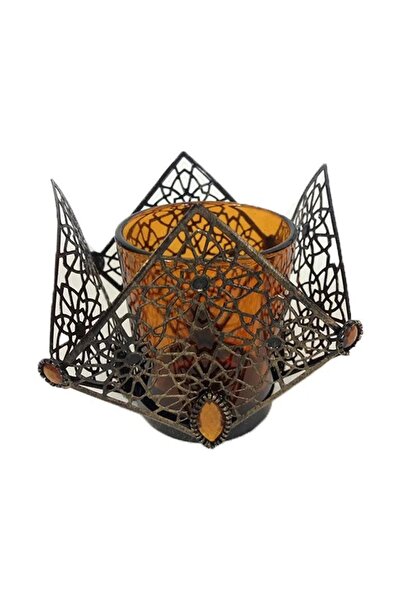 abnturk Dekoratif Mumluk 8x8x8cm Ebatında Şık Tasarım Cam Bardaklı Metal Mumluk