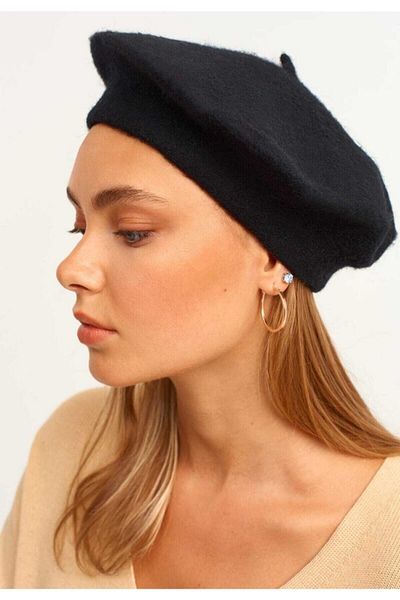 LEKA French Painter Australian Wool Felt Beret Black