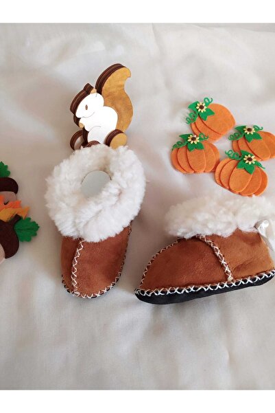 MİNİBİRİ Organic Genuine Lambskin Baby Booties Slippers Baby Boots Baby Shoes