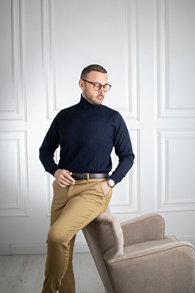 Sarar Повний рибальський комір, темно-синій трикотажний светр