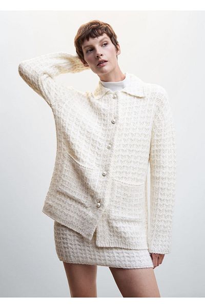 MANGO Woman Perforated Knitted Cotton Cardigan