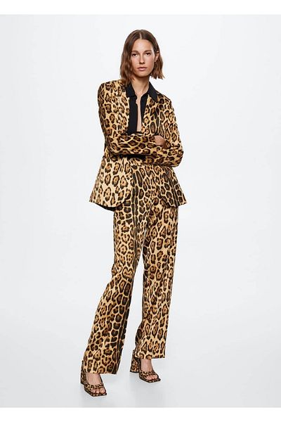 MANGO Woman Pantaloni de costum cu model leopard