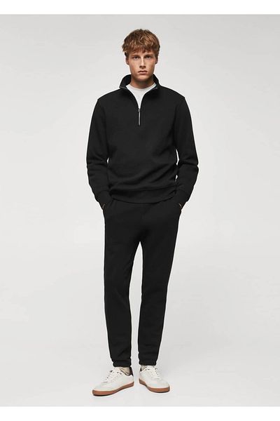MANGO Man Zippered Collar Cotton Sweatshirt