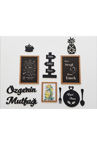 Dekorobi Mutfak Duvar Seti Limon Siyah Mutfak Kuralları Afiyet Olsun Biraz Se...