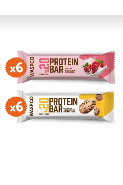 Waspco Protein Bar 40 Gr (With Strawberries and Cookies) - 12 Pieces