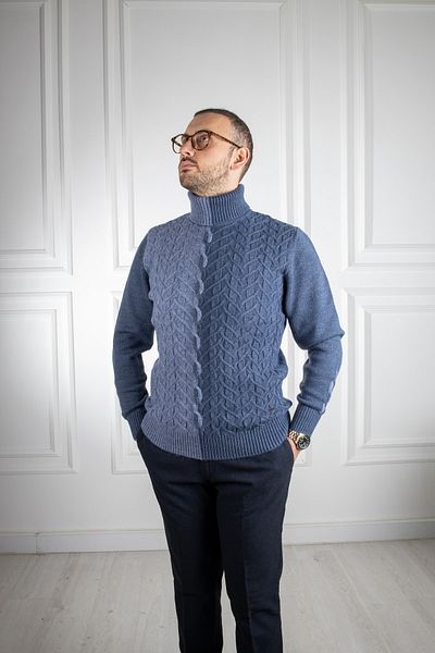 Sarar Interviu Pulover de tricotaj albastru indigo cu gât întreg